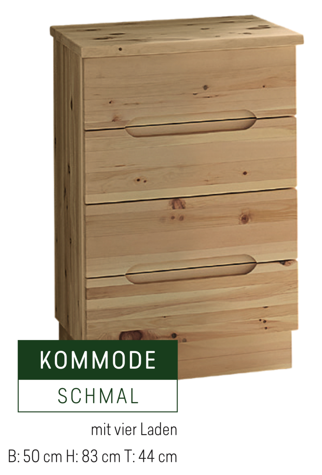 Relax Massivholz Kommode, mit 4x Schubladen