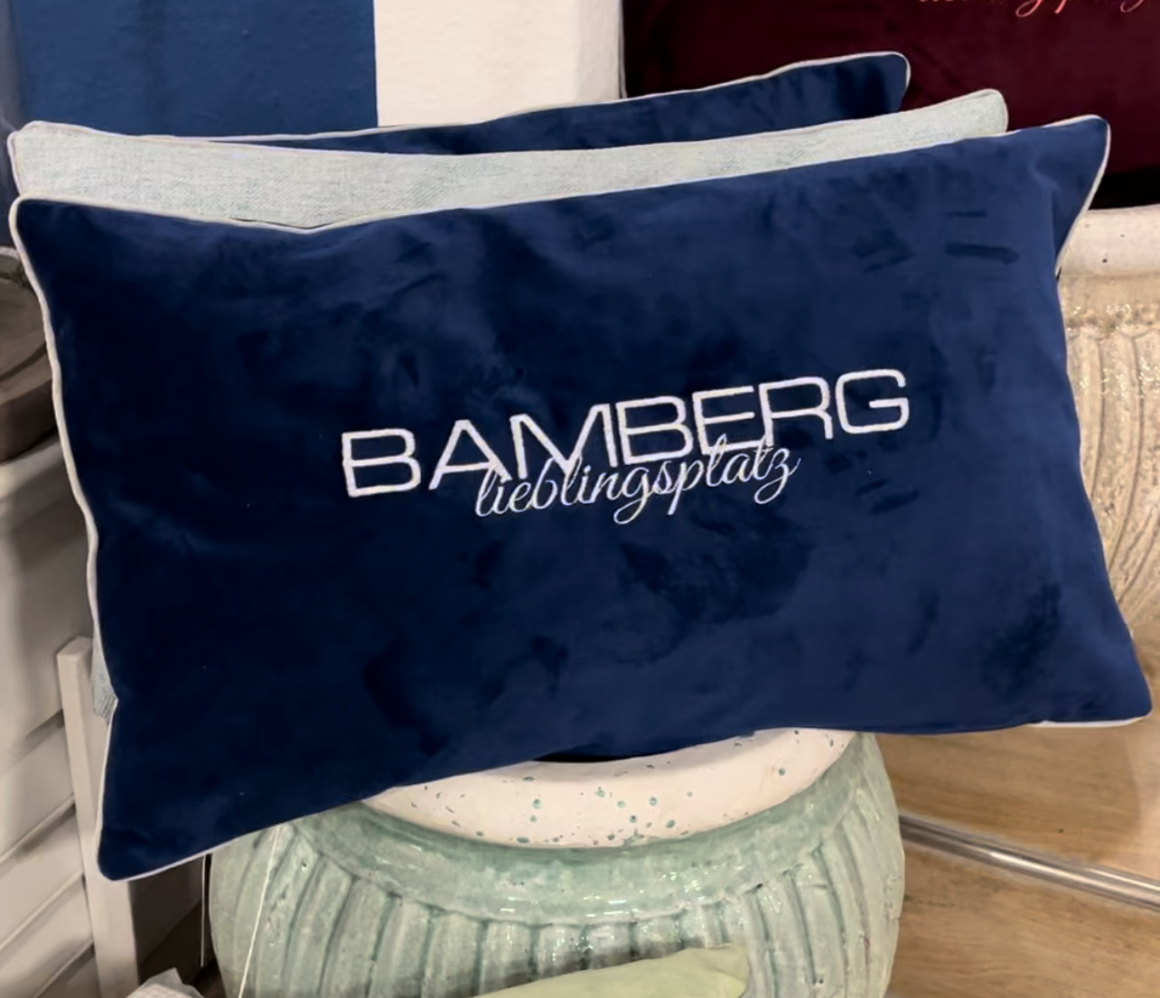 Kissen Bamberg Lieblingsplatz dunkelblau 50x30cm