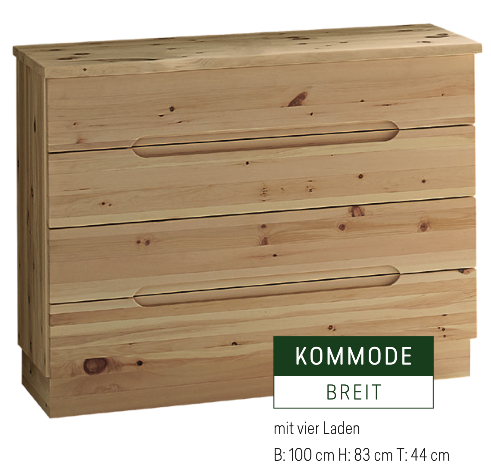 Relax Massivholz Kommode breit, mit 4x Schubladen