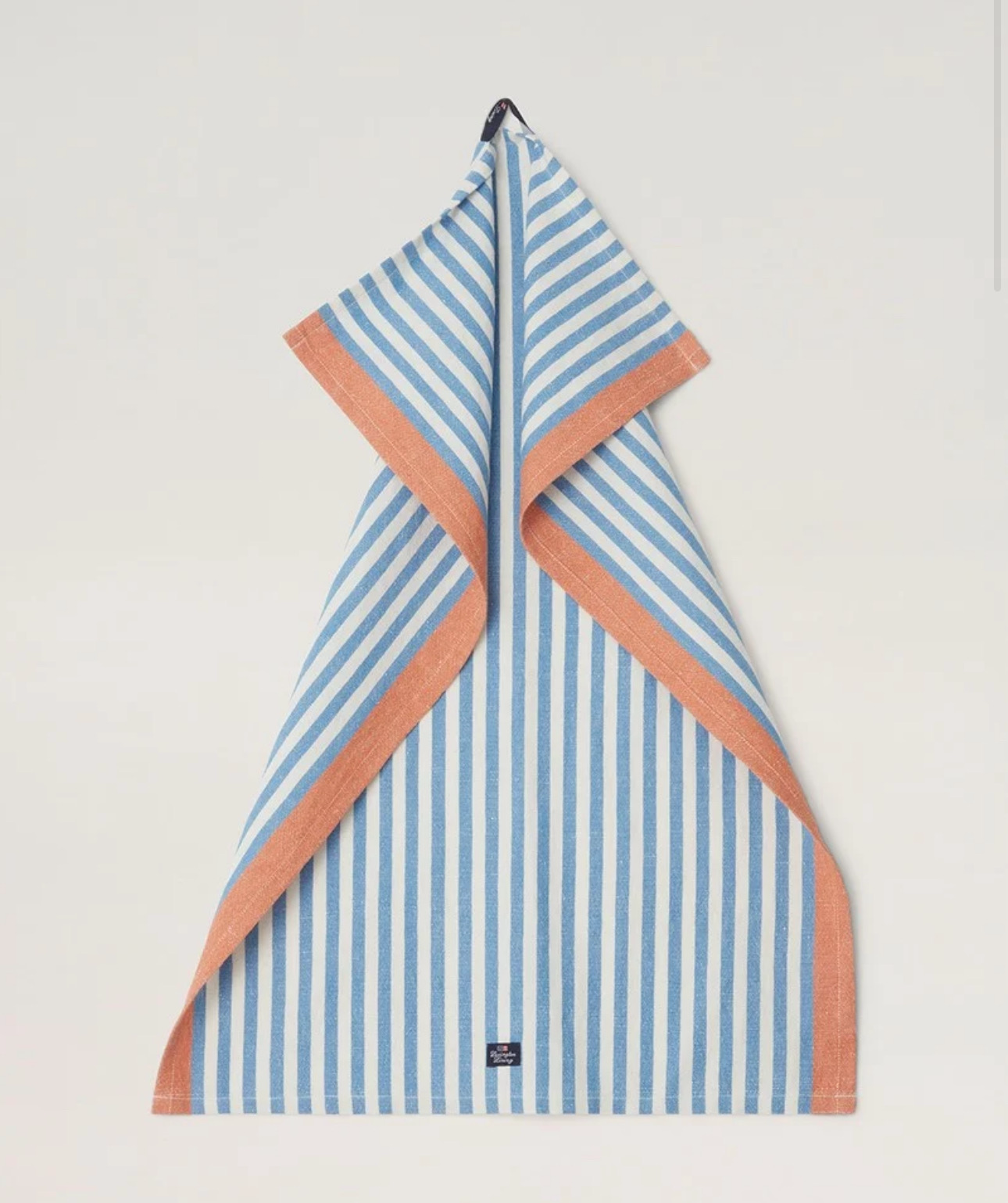 Lexington Leinen Geschirrtuch blau gestreift mit organgefarbenem Rand