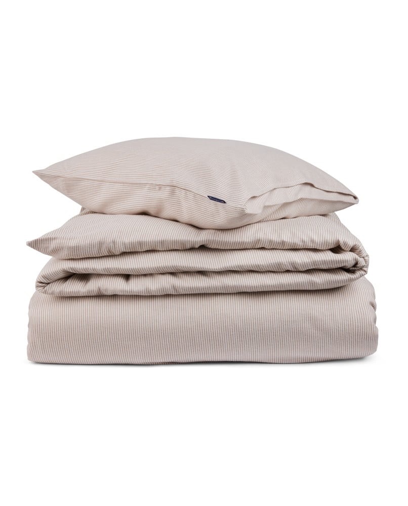 Lexington Lyocell - Flanell Bettwäsche Set beige / weiss gestreift 80 x 80 cm und 135 x 200 cm