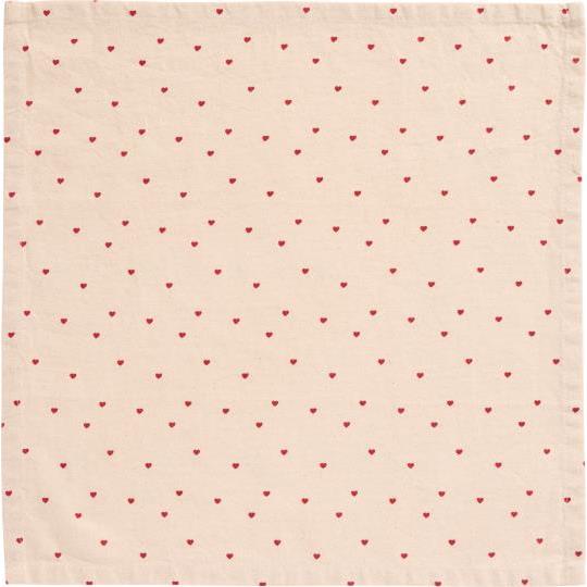 Ib Laursen Stoffserviette Valentin Natur mit roten Herzen