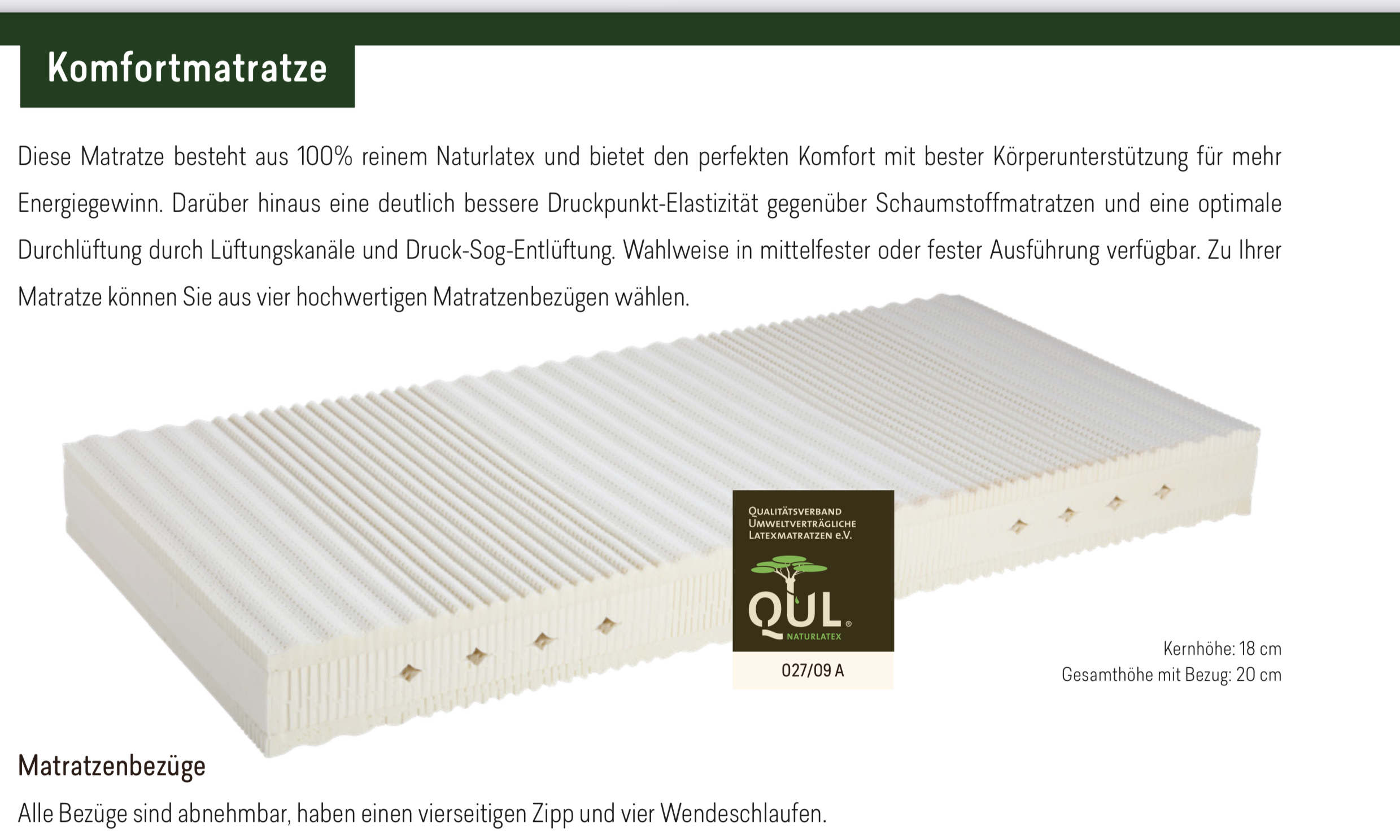 RELAX Komfortmatratze Naturlatex 20 cm