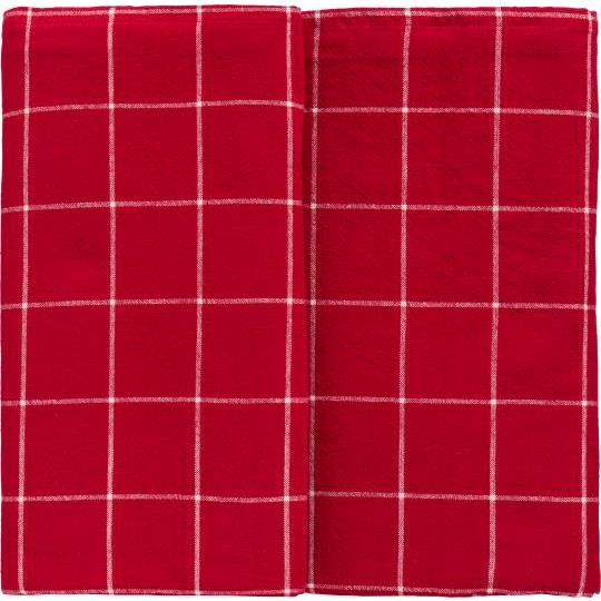 Ib Laursen Tischdecke Silja rot mit großen naturfarbigen Karos 150 x 250 cm