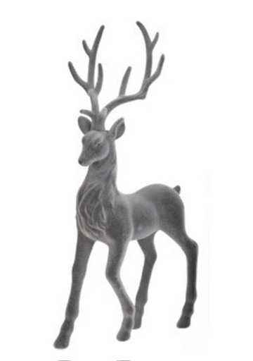 Hirsch Arko Samt grau beflockt 20 x 11 x 38 cm