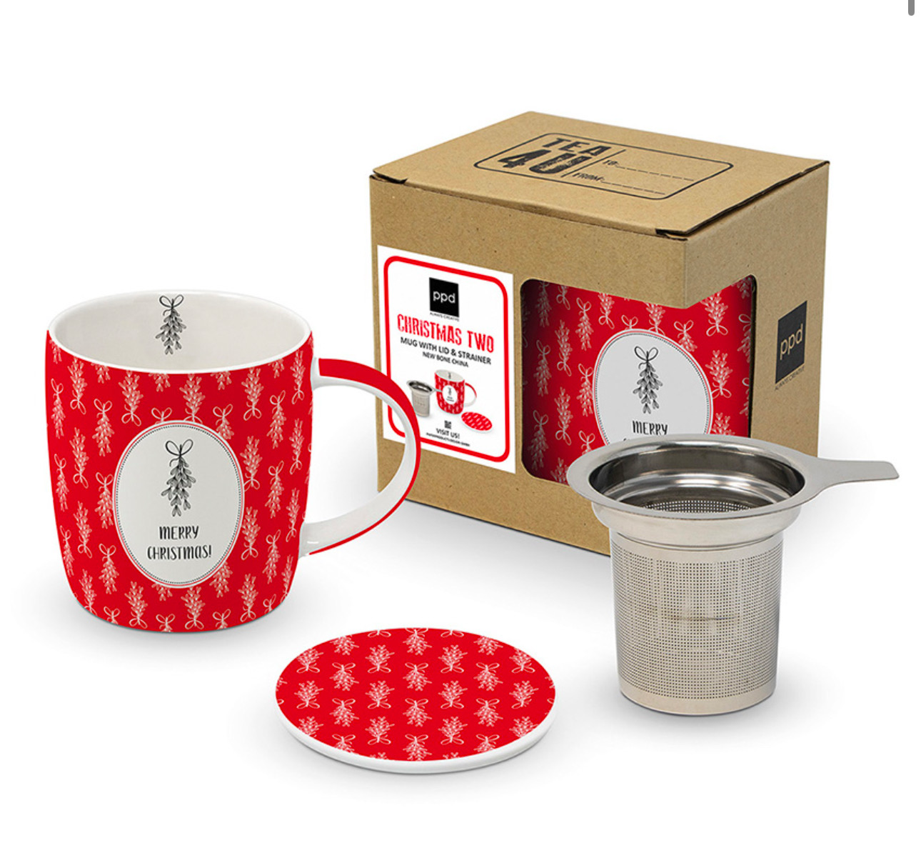 Geschenkset Tasse mit Teesieb Christmas rot