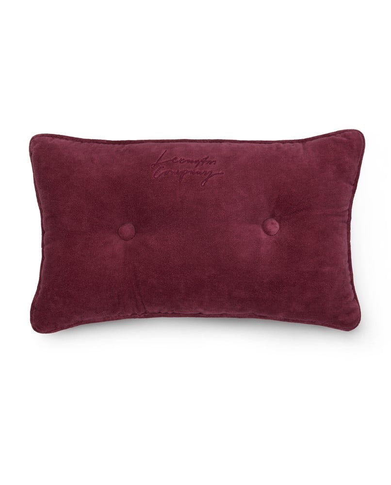Lexington Kissen geknöpft aus Bio Baumwollsamt burgunderrot 50x30 cm
