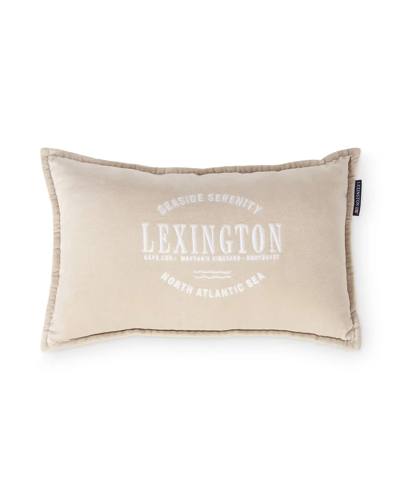 Lexington Kissen Samt Logo beige 30 x 50 cm