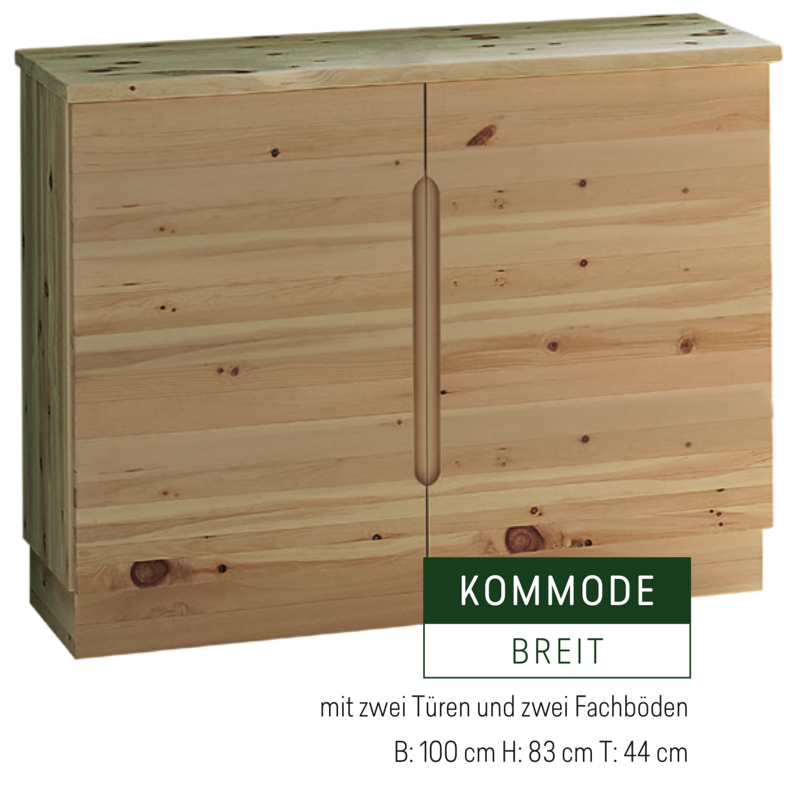 Relax Massivholz Kommode breit, mit 2x Türen, 2x Fachböden