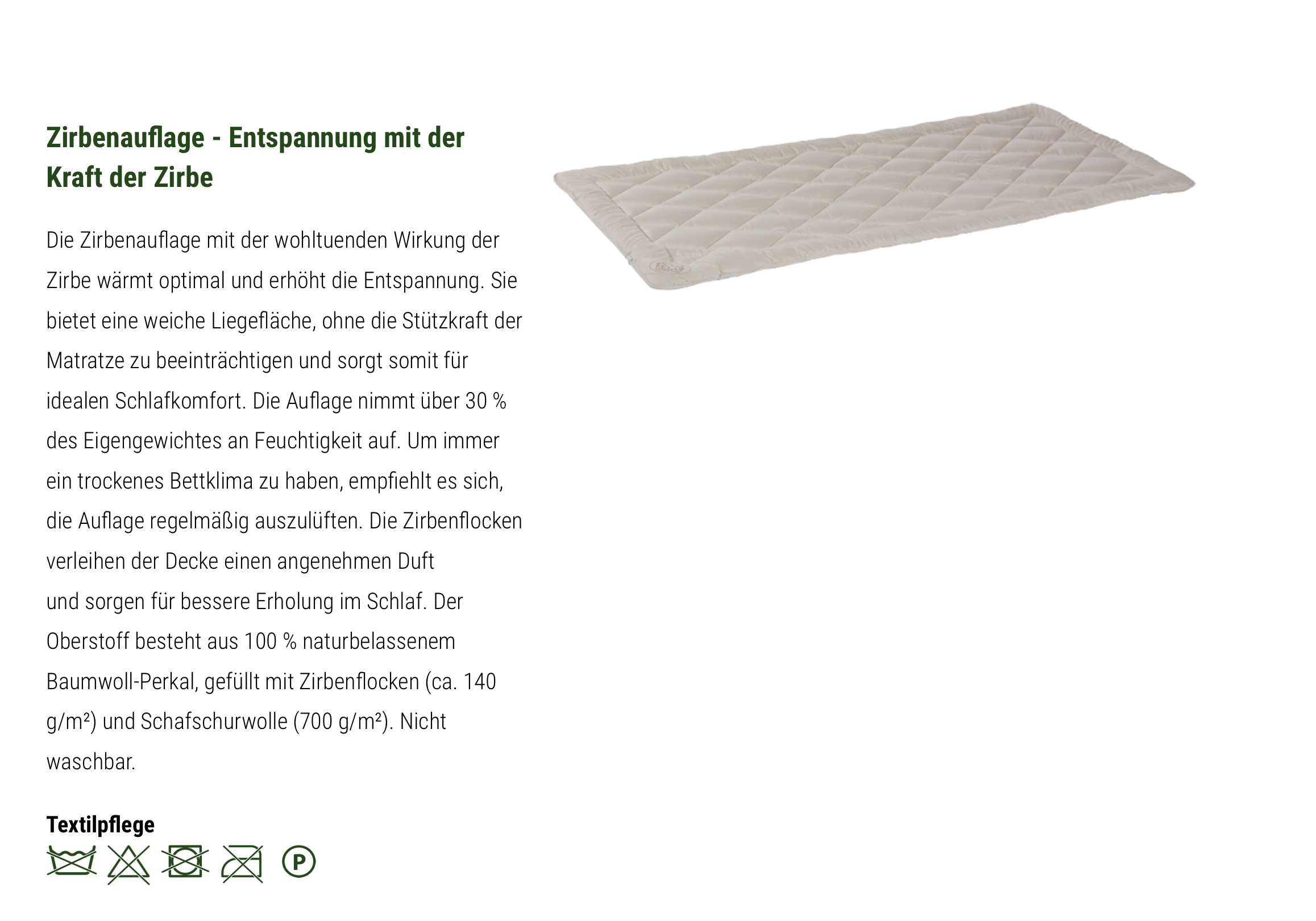 Relax Zirbenauflage | gefüllt mit Zirbenflocken und Scharfschurwollkügelchen